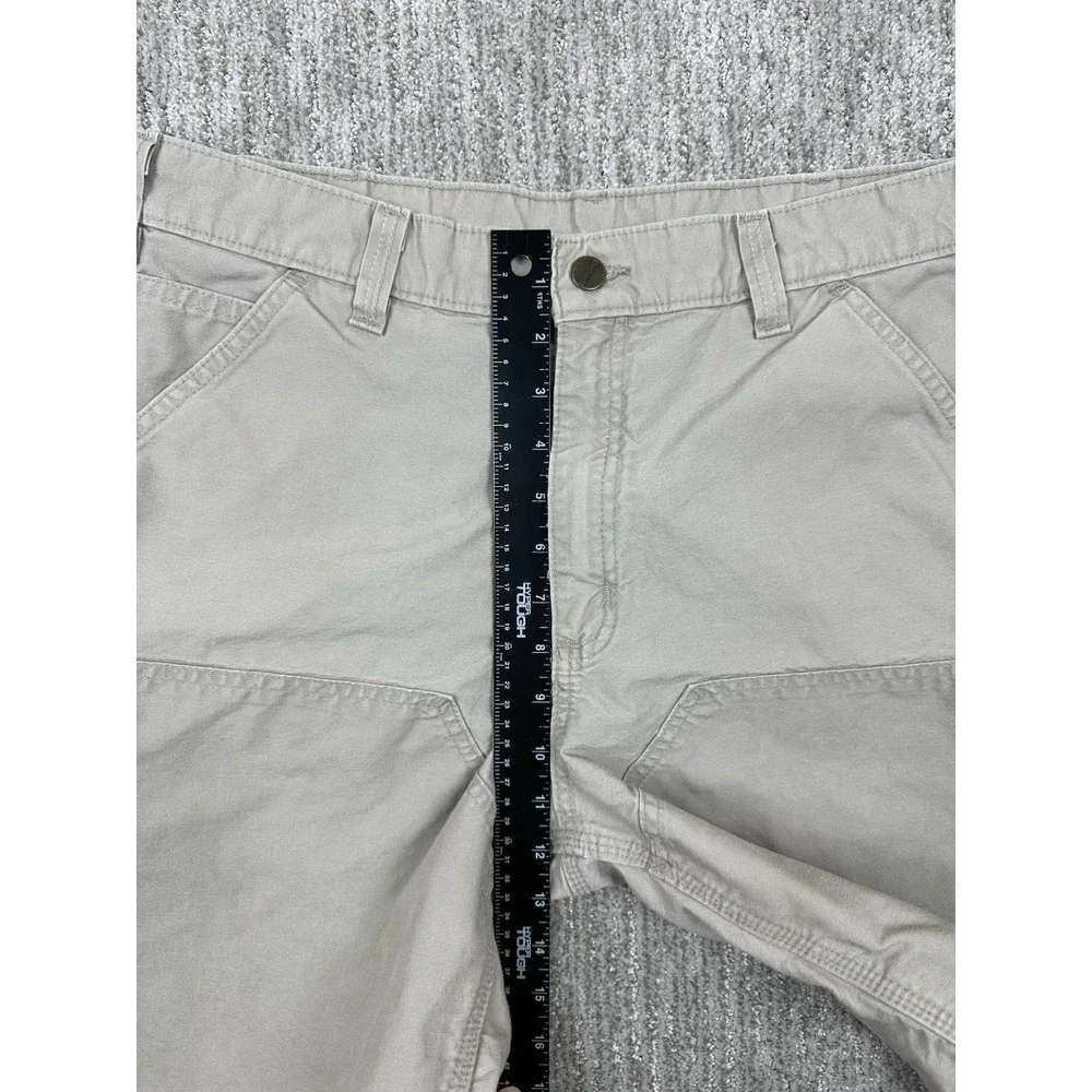 Vtg Y2K Carhartt Double Knee Carpenter Shorts Mens 34 Beige Leather Tag B201 Tan